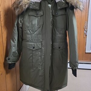 Men's Olive Green Parka with Fur Hood